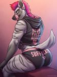 anthro big_butt butt clothed clothing glopossum hoodie hyena leydon looking_back male mammal solo thick_thighs tongue tongue_out underwear 