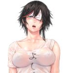  aqua_eyes black_hair blindfold blindfold_lift blush covered_nipples looking_at_viewer minori_yumeko minori_yumeko_(character) nipples one_eye_covered open_mouth see-through shirt short_hair short_sleeves shu-mai simple_background solo upper_body virtual_youtuber wet wet_clothes wet_shirt white_background white_shirt 