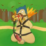  2018 anal argon_vile ball_gag ball_ring bdsm bondage bound digital_media_(artwork) domination erection forest gag gagged harness improvised_gag larger_male leash leash_pull male male/male male_domination nintendo oral outside penis penis_leash pok&eacute;mon pok&eacute;mon_(species) precum rimming sex shuckle size_difference small_dom_big_sub smaller_male submissive_male tree typhlosion video_games 