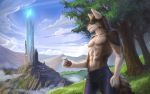  2018 anthro blue_eyes canine crystal digital_media_(artwork) male mammal rakan scar were werewolf wolf www 