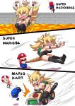  &gt;_&lt; 2boys anklet armlet armpits arms_up axe blonde_hair blush bowsette bracelet breasts brooch collar commentary_request crown earrings facial_hair falling go_kart highres horns jewelry jumping konno_tohiro large_breasts leotard long_hair mario mario_(series) mario_kart molten_rock multiple_boys mustache new_super_mario_bros._u_deluxe open_mouth overalls ponytail sharp_teeth spiked_bracelet spiked_collar spiked_shell spikes super_crown super_mario_64 super_mario_bros. swinging tail tail_grab tears teeth thighhighs toad turtle_shell wrist_cuffs 