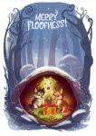  alectorfencer blue_eyes bow burrow canine christmas christmas_present fox group holidays inside looking_down mammal outside red_fox semi-anthro sitting smile snow tree winter 