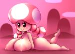  2018 5_fingers big_breasts blush breasts butt cute elfdrago female hair humanoid mario_bros nintendo nipples not_furry nude short_stack simple_background solo toad_(mario) toadette video_games 