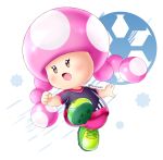  :o alcyone_(cyclone_gx) artist_name ball black_eyes blush cleats clenched_hand commentary_request full_body green_footwear mario_(series) pink_hair simple_background soccer_ball soccer_uniform solo sportswear super_mario_bros. super_mario_strikers toadette white_background 