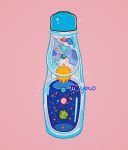  bottle cloud commentary drink highres liquid meyoco no_humans original pink_background planet ramune saturn simple_background sparkle star star_(sky) sun 