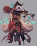 anthro beauty_mark black_nose blue_eyes breasts brown_fur canine clothed clothing dog ear_piercing female footwear frown fur gloves grey_background hair hat kemono long_hair mammal piercing ricosye simple_background skimpy solo staff thick_thighs white_hair witch_hat 