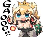  :d bangs bare_shoulders black_collar black_dress black_nails blonde_hair blue_eyes bowsette bracelet breasts breathing_fire chibi claw_pose cleavage collar collarbone crown dress eyebrows_visible_through_hair fingernails fire forked_eyebrows gao hair_between_eyes hands_up horns jewelry kanikama large_breasts leaning_forward long_fingernails long_hair lowres mario_(series) mini_crown nail_polish new_super_mario_bros._u_deluxe open_mouth ponytail sharp_fingernails sharp_teeth simple_background smile solo spiked_armlet spiked_bracelet spiked_collar spiked_shell spikes standing strapless strapless_dress super_crown teeth thick_eyebrows turtle_shell v-shaped_eyebrows white_background 