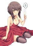  :d alcohol azur_lane bare_arms bare_shoulders black_choker blush breasts brown_eyes brown_hair brown_legwear champagne champagne_flute choker cocktail_dress collarbone commentary cosplay cup dress drinking_glass kantai_collection long_hair looking_at_viewer namesake open_mouth oversized_clothes rasahan red_dress short_hair sitting sleeveless sleeveless_dress small_breasts smile solo spoken_sweatdrop sweatdrop taihou_(azur_lane) taihou_(azur_lane)_(cosplay) taihou_(kantai_collection) thighhighs wine_glass yokozuwari 