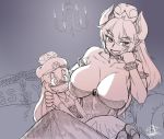  arm_around_shoulder bad_id bad_twitter_id bare_shoulders bed blush bodice bowsette bracelet breast_awe breasts chandelier chin_rest cleavage collarbone commentary crown dress earrings eyebrows_visible_through_hair flustered gem grin hands_on_lap hat height_difference horns jewelry large_breasts long_hair looking_at_another looking_away mario mario_(series) multiple_girls multiple_monochrome necklace new_super_mario_bros._u_deluxe nose_blush sharp_teeth signature sitting sitting_on_lap sitting_on_person sketch skirt smile spiked_armlet spiked_bracelet spikes star star_necklace strapless super_crown super_mario_bros. sweatdrop takatsu_keita teeth wavy_mouth yes yes-no_pillow yuri 