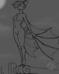  2018 anthro bat breasts female mammal moon nateday night nude outside rooftop sketch solo winged_arms wings 