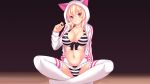  animal_ears bikini blonde_hair breasts cleavage fast-runner-2024 gradient orange_eyes original photoshop popsicle spread_legs swimsuit thighhighs tiffy 