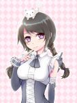  aisha animal animal_on_head black_hair braid cat cat_on_head elsword eyebrows_visible_through_hair finger_to_mouth heart heart-shaped_pupils highres kumataro maid_dress on_head smile symbol-shaped_pupils tail_wagging twin_braids 