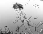 air_bubble ass bangle barefoot bracelet bubble diving_mask diving_mask_on_eyes fish freediving greyscale jewelry looking_at_viewer monochrome nude ocean ocean_bottom original polearm saver_(artbysaver) seaweed short_hair spear swimming underwater weapon weight_belt 