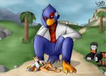  anthro avian bird bottomless canine claws clothed clothing difference domination falco_lombardi falcon feet fox fox_mccloud icarozilla macro male mammal masturbation micro nintendo nude paws penis shrink shrinking size soles star star_fox video_games 