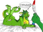  4_toes anthro bed breasts claws dragon feathers female hindpaw loose_feather massage nipples nude oil paws scalie solo tickling toes zp92 