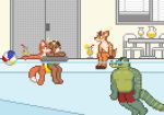  alcohol alligator anthro beverage canine cervine clothing crocodilian digital_media_(artwork) fox handlebarsprites hug jackalope lagomorph male mammal oddball_(handlebarsprites) outside party pixel_(artwork) pixelated pool_toy rabbit reptile scalie sitting swimming swimming_pool swimsuit tom_cervo 