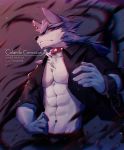  2018 abs anthro canine clothed clothing digital_media_(artwork) fur hi_res kemono male mammal muscular muscular_male open_shirt pecs simple_background zanakil 