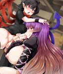  2girls :&gt;= asymmetrical_wings bangs bar_censor black_dress black_legwear blurry blurry_background bow bowtie breasts breasts_outside censored decensor_request dress dress_lift dutch_angle erection fellatio full-package_futanari futa_with_female futanari gradient_hair hand_on_another&#039;s_head hijiri_byakuren houjuu_nue indoors long_hair monaka multicolored_hair multiple_girls open_clothes oral penis pointless_censoring pointy_ears puffy_areolae puffy_sleeves sex short_sleeves skindentation sweat testicles thighhighs touhou wings wristband 