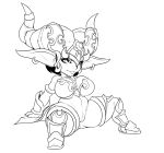  2017 armor big_breasts breasts chromie ear_piercing female gnome hair humanoid lewdreaper monochrome not_furry piercing pussy short_hair short_stack sitting smile solo spread_legs spreading video_games warcraft 