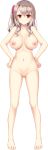  ass_visible_through_thighs barefoot boku_no_amayakase_ikatsu breasts collarbone eyebrows_visible_through_hair full_body hands_on_hips highres komeshiro_kasu large_breasts light_brown_hair long_hair looking_at_viewer mikishima_meika navel nipples no_pussy non-web_source official_art one_side_up red_eyes smile solo standing transparent_background 
