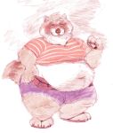  2018 ambiguous_gender anthro belly berlin big_belly blue_eyes blush brown_fur chubby_cheeks claws clothing drugs fur mammal marijuana navel obese overweight procyonid raccoon simple_background smoking solo standing toe_claws whiskers white_background yellow_sclera 
