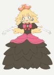  :d black_dress blonde_hair blue_eyes blush bright_pupils brooch commentary crown dress earrings elbow_gloves flan_(harry_mackenzie) full_body fuzzy_(new_super_mario_bros_u) gloves jewelry long_hair mario_(series) messy_hair new_super_mario_bros._u_deluxe open_mouth puffy_short_sleeves puffy_sleeves short_sleeves smile solo super_crown super_mario_bros. teeth white_gloves white_pupils 