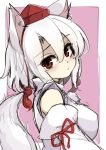  :/ animal_ears azumaya_toushirou breasts commentary_request detached_sleeves hat highres inubashiri_momiji raised_eyebrow red_eyes short_hair sketch solo tail tokin_hat touhou white_hair wolf_ears wolf_tail 
