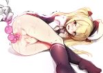  1other ambiguous_gender anal anal_beads anal_object_insertion anus ass azur_lane beret black_legwear blonde_hair blush braid bunny_hair_ornament collared_shirt commentary_request covering covering_crotch crescent_(azur_lane) eyebrows_visible_through_hair eyes_visible_through_hair fang feet_out_of_frame gloves hair_ornament harigane_shinshi hat highres juliet_sleeves kneehighs long_hair long_sleeves lying nipples no_panties no_shoes nose_blush object_insertion on_side open_mouth plaid plaid_skirt puffy_sleeves red_eyes saliva shadow shiny shiny_hair shirt simple_background skirt soles solo_focus tearing_up trembling vest white_background white_gloves white_hat white_shirt 