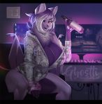  alcohol anthro bat beverage big_breasts bottle breasts bulge dickgirl ghostli huge_breasts intersex looking_at_viewer makeup mammal solo television thick_thighs voluptuous wide_hips wine 
