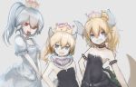  3girls artist_request blonde_hair blue_eyes bowser_jr. bowsette breasts cleavage dress fangs horns mario_(series) multiple_girls new_super_mario_bros._u_deluxe nintendo princess_king_boo red_eyes sharp_teeth super_crown teeth white_hair younger 