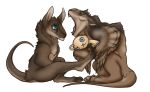  2018 ambiguous_gender artist barefoot blue_eyes button_eyes caribeld chest_tuft chimera concern cub detailed digital_media_(artwork} feathers female fight fluffy_ears fur hybrid male mane multiple_character open_mouth plushie screm stripes teal_eyes tuft wrigglingwyvern young 