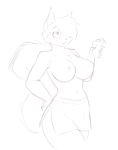  anthro beverage breasts clothed clothing eyewear featureless_breasts female glasses greyscale hair hair_over_eye mammal monochrome rodent sketch solo squirrel standing starfighter topless wide_hips 