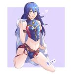  blue_eyes blue_hair cape conope fingerless_gloves fire_emblem fire_emblem:_kakusei fire_emblem_cipher fire_emblem_heroes gloves highres long_hair looking_at_viewer lucina navel shorts smile solo swimsuit tiara 