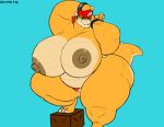  anthro big_breasts bowser breasts crossgender cyan_background featureless_crotch female hat_only huge_breasts hyper hyper_breasts koopa kosmonius looking_at_viewer mario_bros mostly_nude nintendo nipples obese obese_female overweight pubes scalie solo standing video_games 