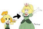  2018 animal_crossing anthro canine clothed clothing crown dog dress female fur green_eyes hair isabelle_(animal_crossing) mammal mantisshrimpp multicolored_fur nintendo open_mouth shih_tzu solo super_crown video_games yellow_fur 