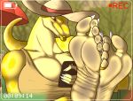  2015 5_toes anthro big_breasts big_feet breasts camera_view cellphone dirty_feet feet female foot_focus humanoid_feet phone plantigrade recording reptile scalie smile snake solo toes umbrella zp92 