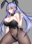  :t alternate_costume animal_ears ass_visible_through_thighs azur_lane bangs bare_shoulders black_ribbon blue_hair blush bodystocking braid breasts bunny_ears bunny_girl bunny_tail bunnysuit cleavage collar commentary covered_navel essex_(azur_lane) eyebrows_visible_through_hair fake_animal_ears fake_tail floating_hair french_braid hair_ribbon hand_up highres huge_breasts long_hair looking_at_viewer monotosu pout ribbon simple_background solo tail thick_thighs thighs twintails upper_body yellow_eyes 