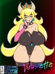  1uped-art 2018 armwear big_breasts blush bowser bowsette_meme breasts cleavage clothed clothing collar crossgender digital_media_(artwork) elbow_gloves eyeshadow female gloves hair horn horned_humanoid huge_breasts humanoid legwear makeup mario_bros mature_female nintendo not_furry simple_background smile solo spiked_collar spikes stockings super_crown thick_thighs thigh_highs video_games voluptuous wide_hips 