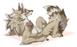  2018 anthro blush canine fur male mammal muscular muscular_male nude seth_(tas) simple_background solo tokyo_afterschool_summoners twstacker 