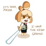 animal_crossing anthro barefoot buckteeth canine clothed clothing crossover dialogue dog english_text female floppy_ears fur isabelle_(animal_crossing) lightsaber mammal nintendo open_mouth revenge_of_the_sith rosy_cheeks shih_tzu shirt simple_background skirt solo standing star_wars teeth text tongue uncle-scoob video_games white_background 
