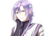  fire_emblem fire_emblem_echoes:_mou_hitori_no_eiyuuou hair_ornament kakiko210 leo_(fire_emblem) long_hair male_focus purple_eyes purple_hair shell_hair_ornament simple_background solo white_background 