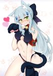  absurdres animal_ear_fluff animal_ears armband bangs bell bikini black_bikini black_bow blue_hair blunt_bangs bow breasts cat_ears cat_tail cleavage closed_mouth collar collarbone commentary_request contrapposto covered_nipples cowboy_shot eyebrows_visible_through_hair facial_mark fang_out girls_frontline gloves green_eyes hair_bow half_updo head_tilt heart highres hk416_(girls_frontline) iron_cross jingle_bell kaiven kemonomimi_mode long_hair medium_breasts navel paw_gloves paw_hair_ornament paw_pose paws ribbon side-tie_bikini skindentation smile solo star starry_background stomach straight_hair swimsuit tail thighs wavy_hair white_ribbon 