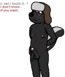  alpha_channel anthro balls black_fur blush dialogue english_text erection freckles frown fur hand_behind_back hand_on_hip hat low_res male mammal mephitid mostly_nude nipples penis retracted_foreskin shadow skunk solo standing striped_tail stripes text uncut vasily white_fur 