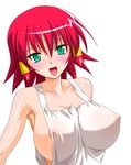  :d aflo_aikawa apron areola_slip areolae breasts cleavage covered_nipples green_eyes large_breasts naked_apron nipples open_mouth quiz_magic_academy red_hair ruquia see-through short_hair smile solo tongue 