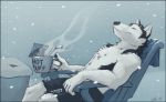  2018 anthro canine digital_media_(artwork) dog husky male mammal sitting slate smile solo 