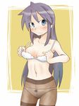  bra bra_lift breasts brown_legwear crotch_seam hiiragi_miki lingerie long_hair lucky_star mature panties panties_under_pantyhose pantyhose purple_hair shing_(sorairo_factory) small_breasts solo thighband_pantyhose underwear underwear_only undressing 