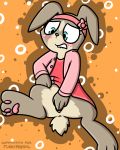  2018 anthro blue_eyes blush bottomless clothed clothing cub digital_media_(artwork) female fur lagomorph lily_bobtail mammal peter_rabbit_(series) pokefound pussy rabbit simple_background solo young 