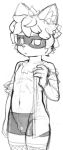  anthro bulge clothed clothing domino_mask front_view greyscale kennen4 kennen_(lol) league_of_legends looking_at_viewer male mammal mask monochrome neutral_expression open_shirt riot_games sketch solo standing tight_clothing undressing video_games yordle 