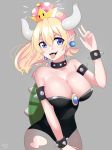  1girl bare_shoulders blonde_hair blue_eyes blush bowsette breasts cleavage detectiveneko fangs horns large_breasts leotard long_hair looking_at_viewer mario_(series) new_super_mario_bros._u_deluxe nintendo open_mouth pointy_ears smile solo super_mario_bros. tagme tongue tongue_out 