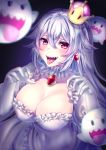  :d artist_name bad_id bad_pixiv_id bangs blush boo breasts cleavage commentary_request covered_navel crown dress earrings elbow_gloves eyebrows_visible_through_hair ghost_pose gloves hair_between_eyes jewelry large_breasts long_hair looking_at_viewer luigi's_mansion mario_(series) mini_crown new_super_mario_bros._u_deluxe open_mouth princess_king_boo puffy_short_sleeves puffy_sleeves red_eyes saruei sharp_teeth short_sleeves silver_hair smile solo super_crown teeth tongue tongue_out very_long_hair watermark web_address white_dress white_gloves 